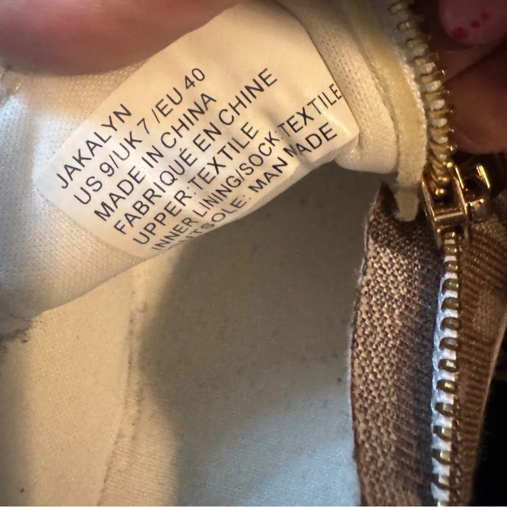 Show Dazzle- Beige Monogram Slip-On Sneakers w/ Side Zip Detail